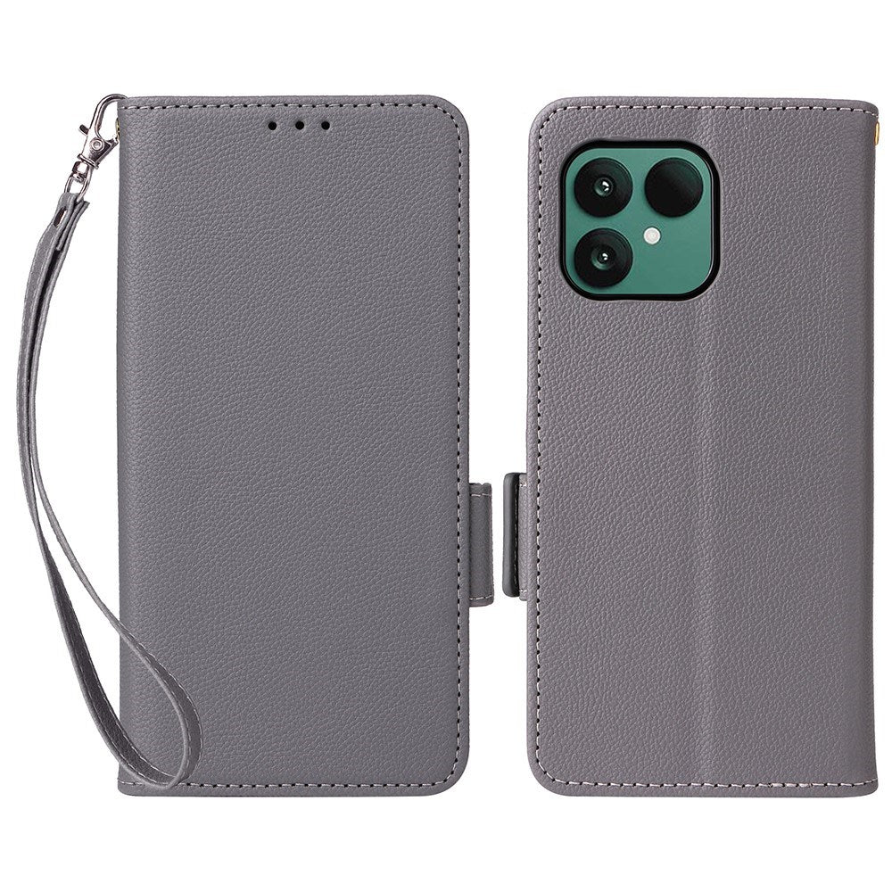 Fairphone (Gen. 6+ / Gen. 6) EIDERWOOD Kunstskinn Flip Deksel m. Stropp - Grå