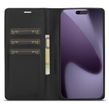 iPhone 18 Pro / 17 Pro LC.IMEEKE Kunstskinn Flip Deksel med Karbonfiber - Svart / Rød Horisontal Stripe