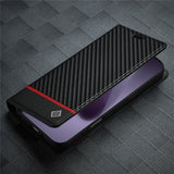 iPhone 18 Pro / 17 Pro LC.IMEEKE Kunstskinn Flip Deksel med Karbonfiber - Svart / Rød Horisontal Stripe