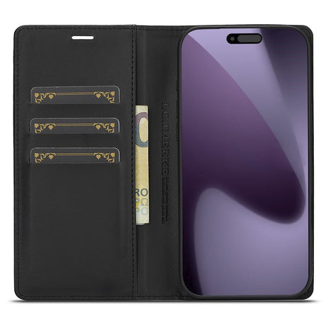 iPhone 18 Pro / 17 Pro LC.IMEEKE Kunstskinn Flip Deksel med Karbonfiber - Svart / Rød Vertikal Stripe