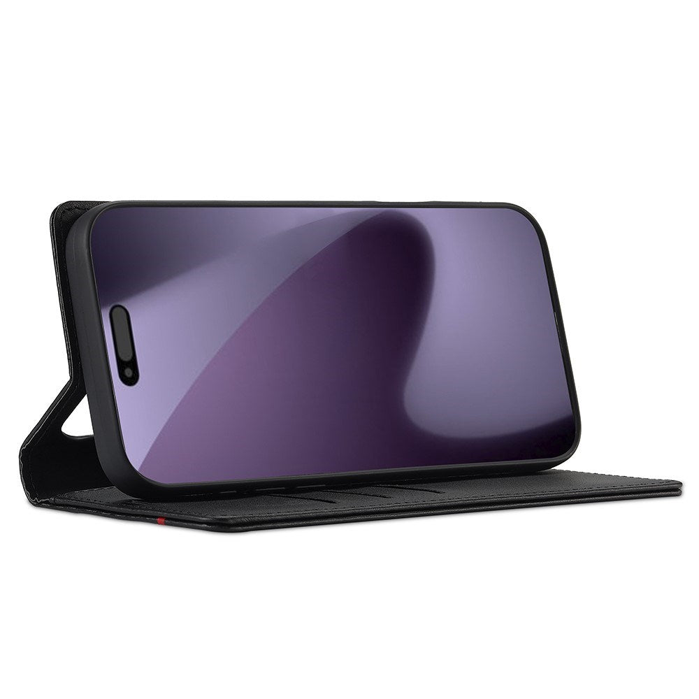 iPhone 18 Pro Max / 17 Pro Max LC.IMEEKE Kunstskinn Flip Deksel med Karbonfiber - Svart / Rød Vertikal Stripe