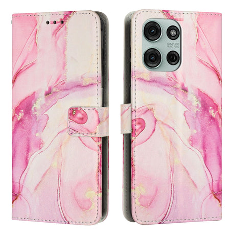 EIDERWOOD Motorola Moto G56 Marmor Mønstret Kunstskinn Flip Deksel m. Stropp - Rosa