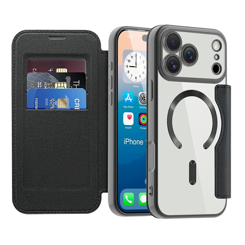 EIDERWOOD iPhone 17 Pro Flipp Deksel med Gjennomsiktig Bakside – MagSafe Kompatibel – Svart