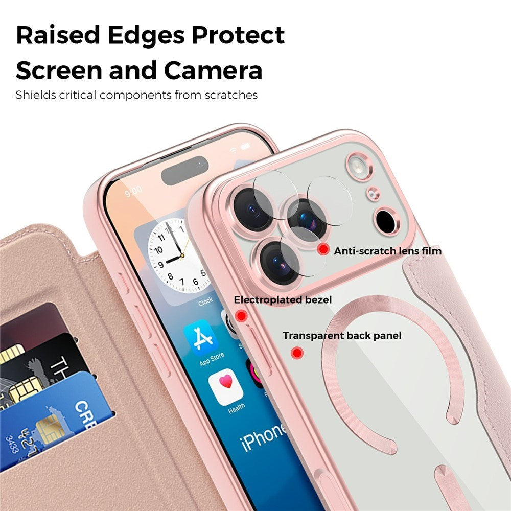 EIDERWOOD iPhone 17 Pro Max Flipp Deksel med Gjennomsiktig Bakside – MagSafe Kompatibel – Rosa