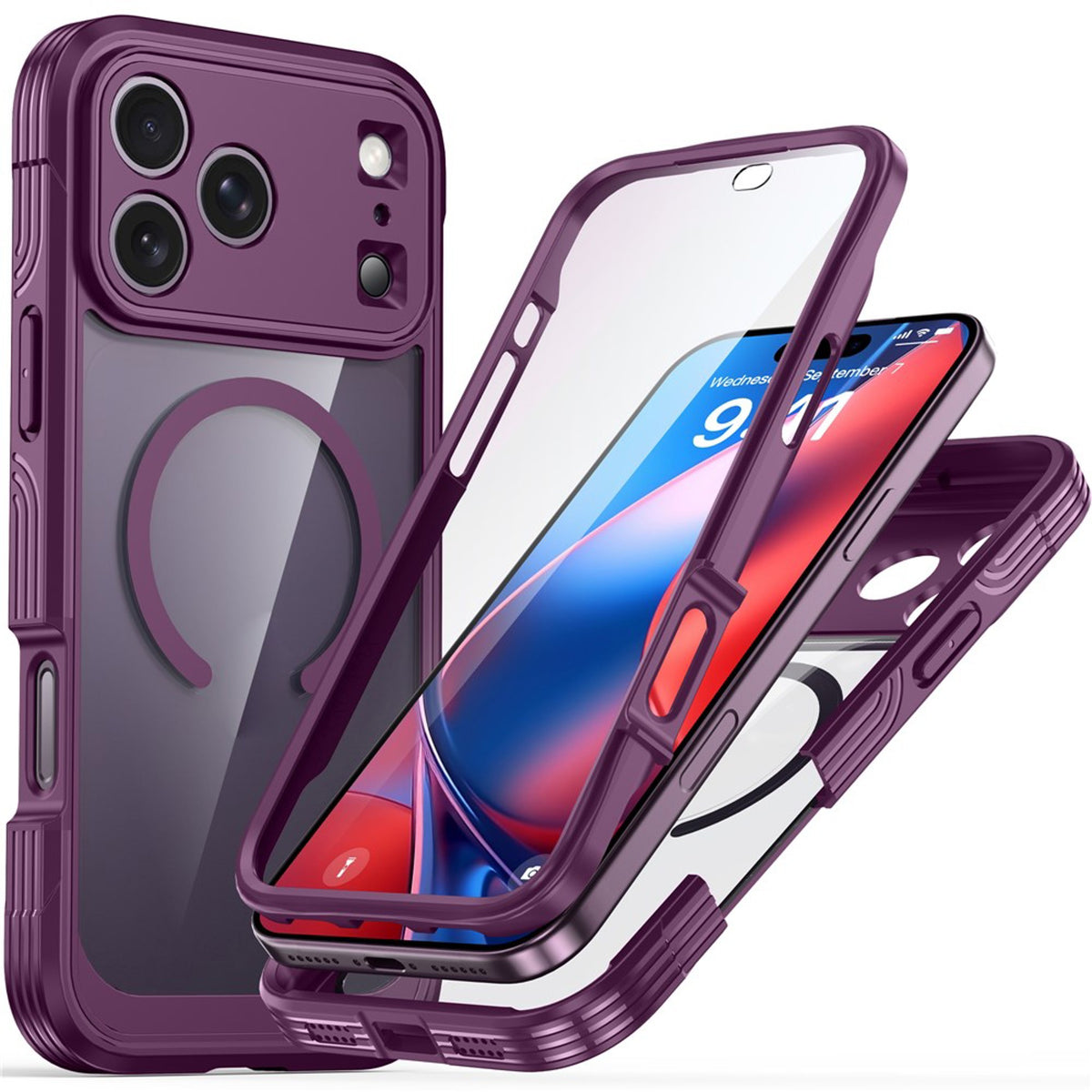 iPhone 18 Pro / 17 Pro Hybrid Plast Deksel m. Innebygd Skjermbeskyttelse - MagSafe Kompatibel - Gjennomsiktig / Lilla