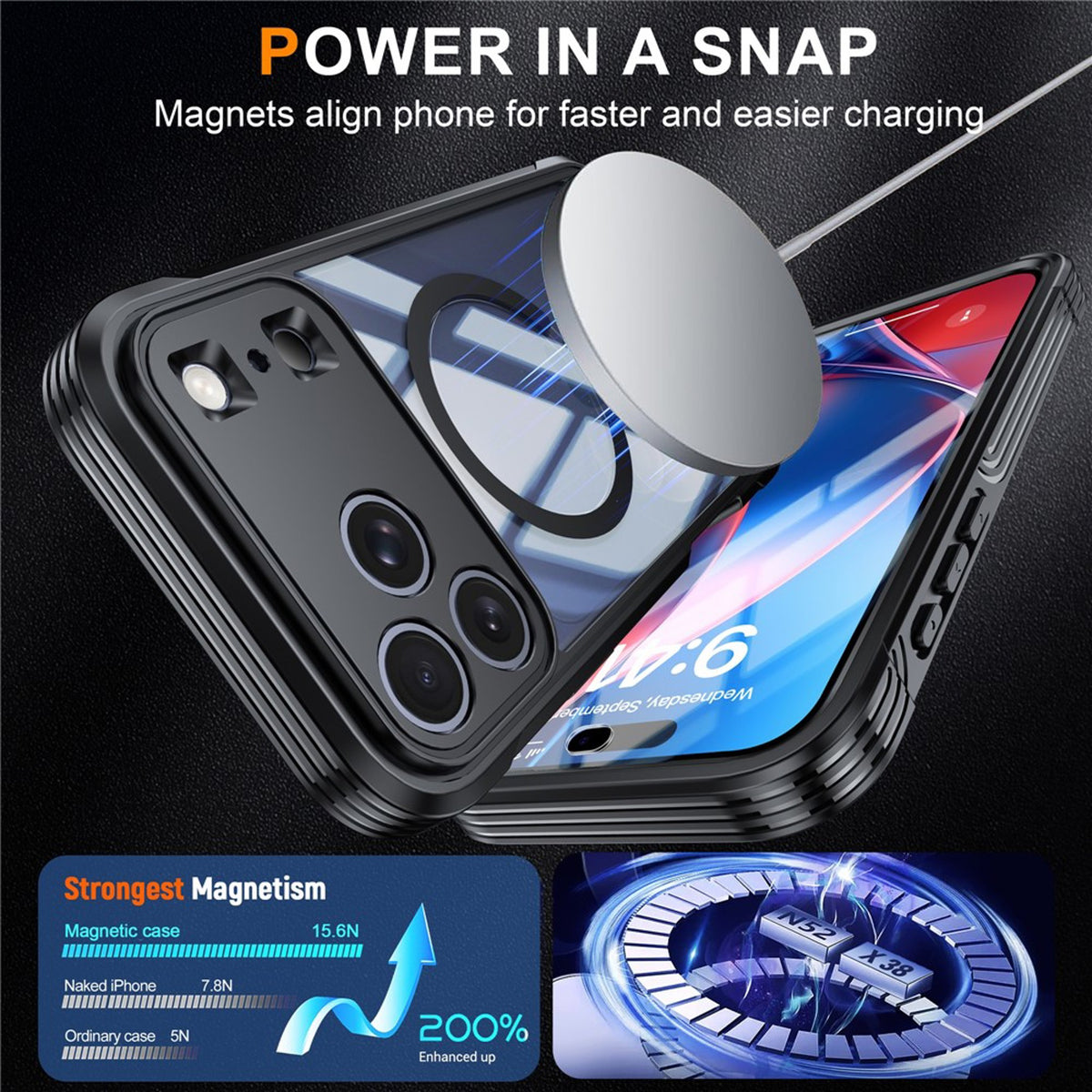 iPhone 18 Pro Max / 17 Pro Max Hybrid Plast Deksel m. Innebygd Skjermbeskyttelse - MagSafe Kompatibel - Gjennomsiktig / Svart