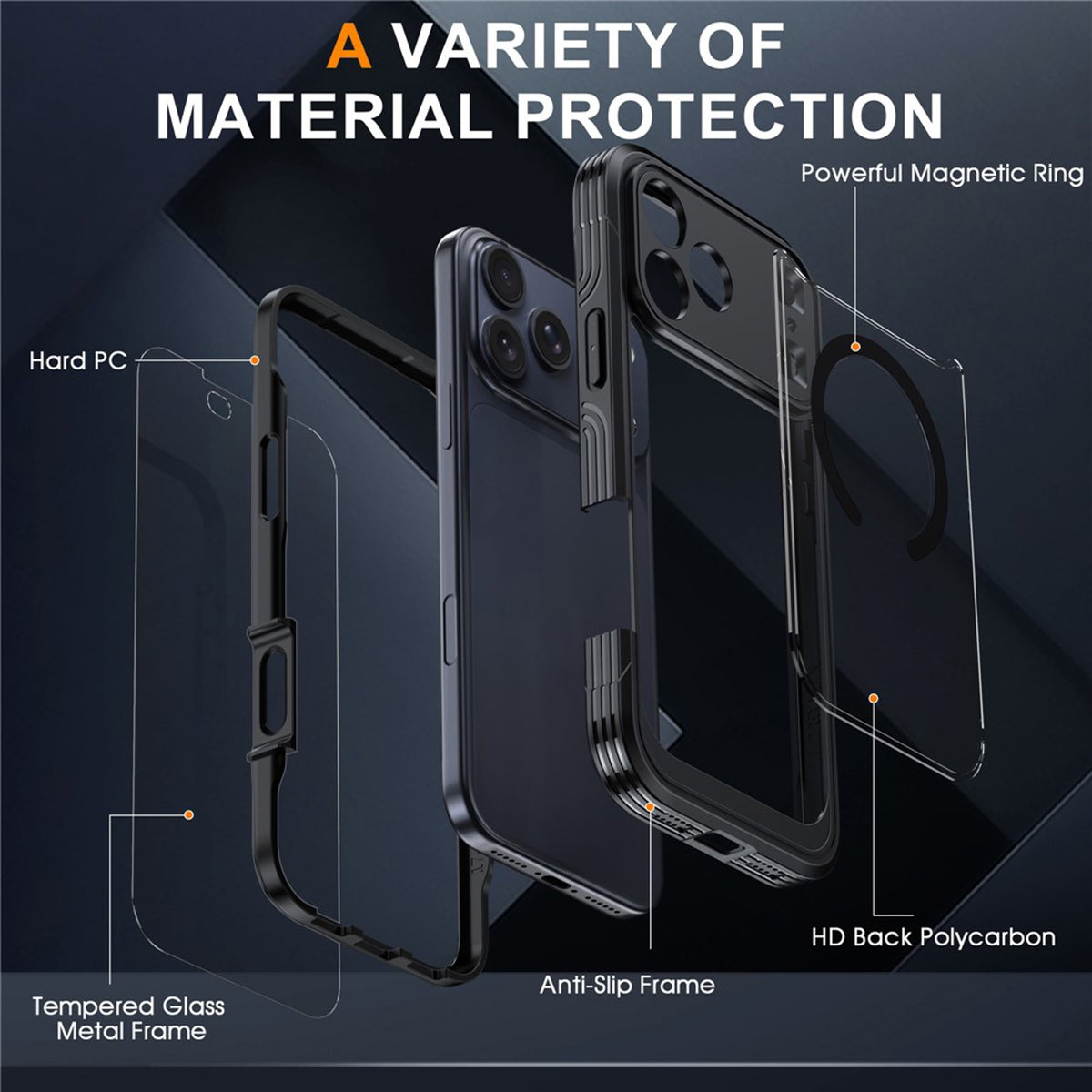iPhone 18 Pro Max / 17 Pro Max Hybrid Plast Deksel m. Innebygd Skjermbeskyttelse - MagSafe Kompatibel - Gjennomsiktig / Svart