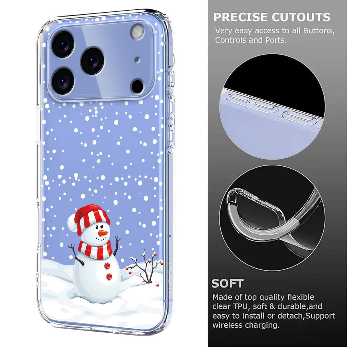 EIDERWOOD iPhone 17 Pro Max Fleksibelt Plast Juledeksel med Motiv - Gjennomsiktig / Snømann