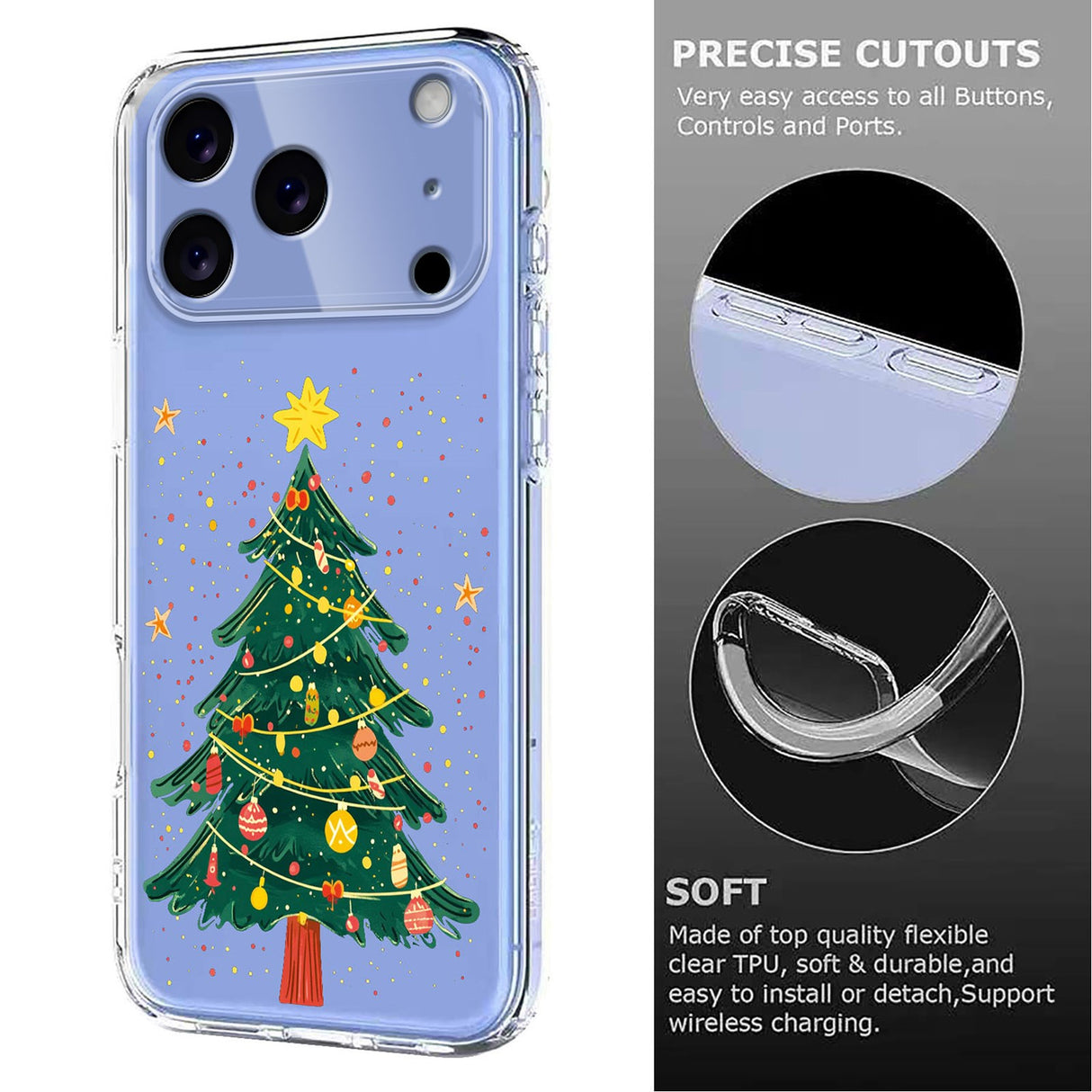 EIDERWOOD iPhone 17 Pro Max Fleksibelt Plast Juledeksel med Motiv - Gjennomsiktig / Juletre