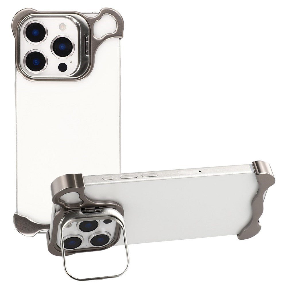iPhone 16 Pro Todelt Metall Bumper Deksel m. Støttefunksjon & Linsebeskytter - Titanium