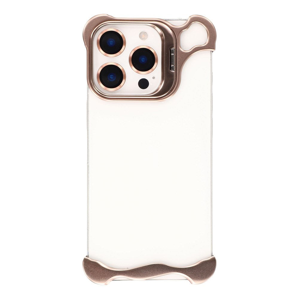 iPhone 16 Pro Todelt Metall Bumper Deksel m. Støttefunksjon & Linsebeskytter - Gull
