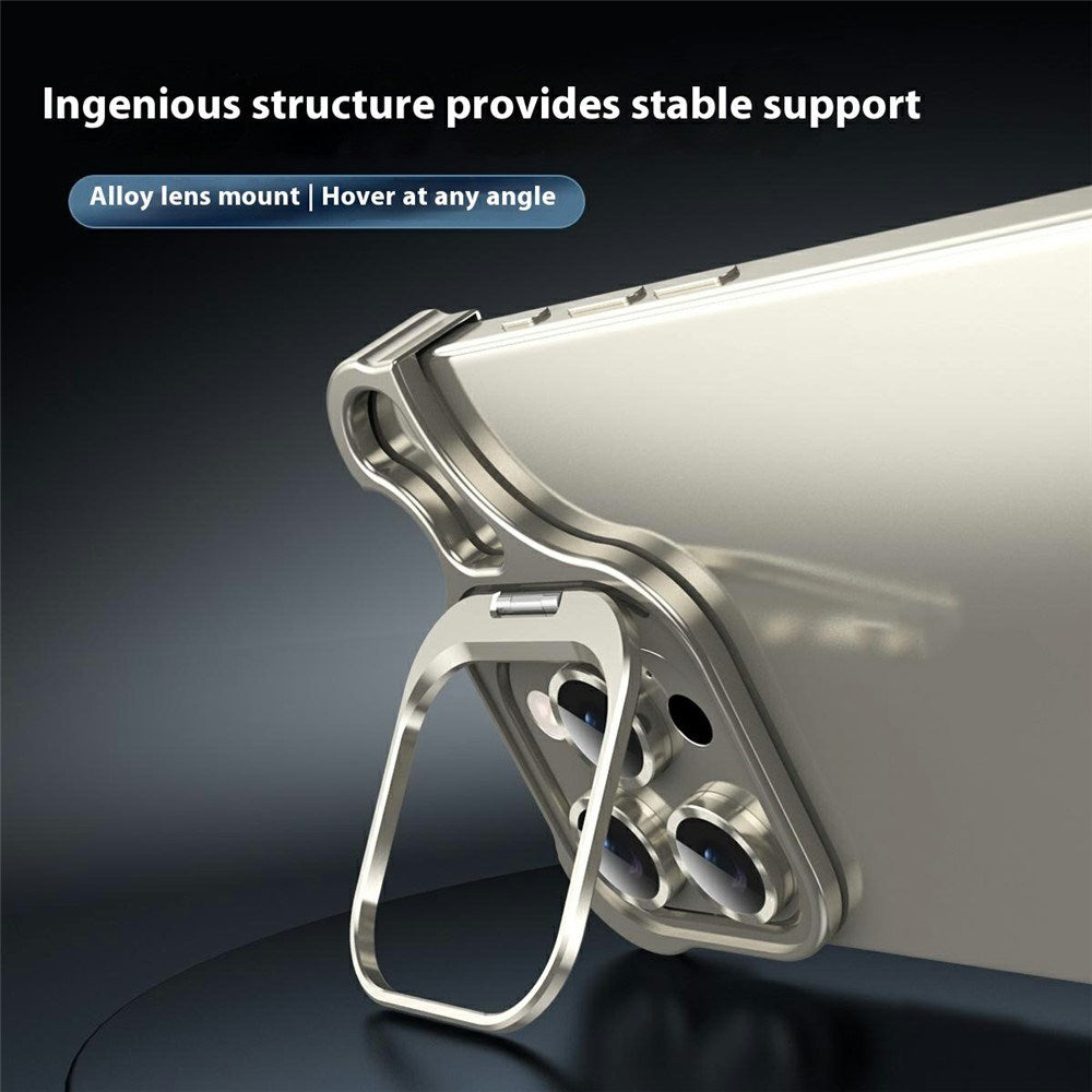 iPhone 16 Pro Todelt Metall Bumper Deksel m. Støttefunksjon & Linsebeskytter - Sølv