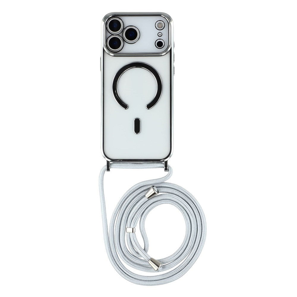 EIDERWOOD iPhone 17 Pro Fleksibelt Plast Deksel med Justerbar Stropp - MagSafe Kompatibel - Gjennomsiktig / Sølv