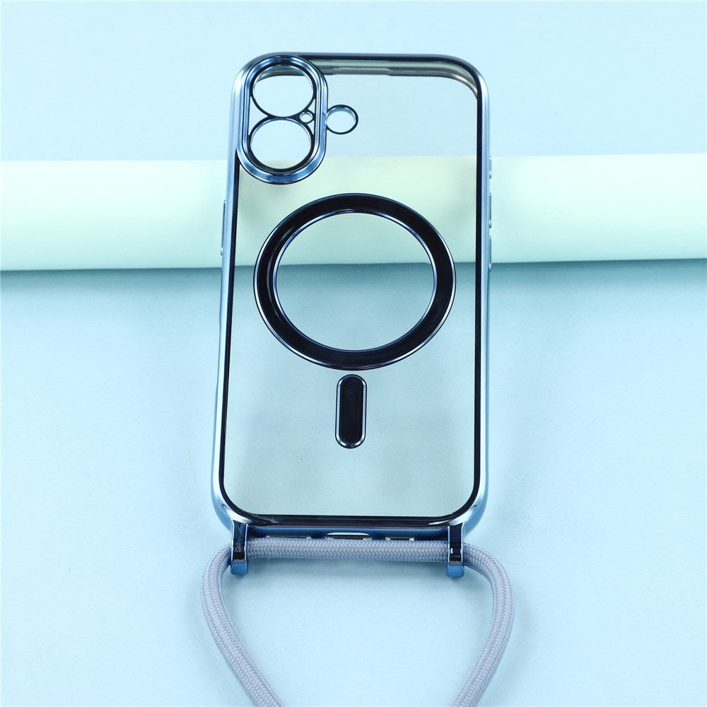 EIDERWOOD iPhone 17 Fleksibelt Plast Deksel med Justerbar Stropp - MagSafe Kompatibel - Gjennomsiktig / Blå