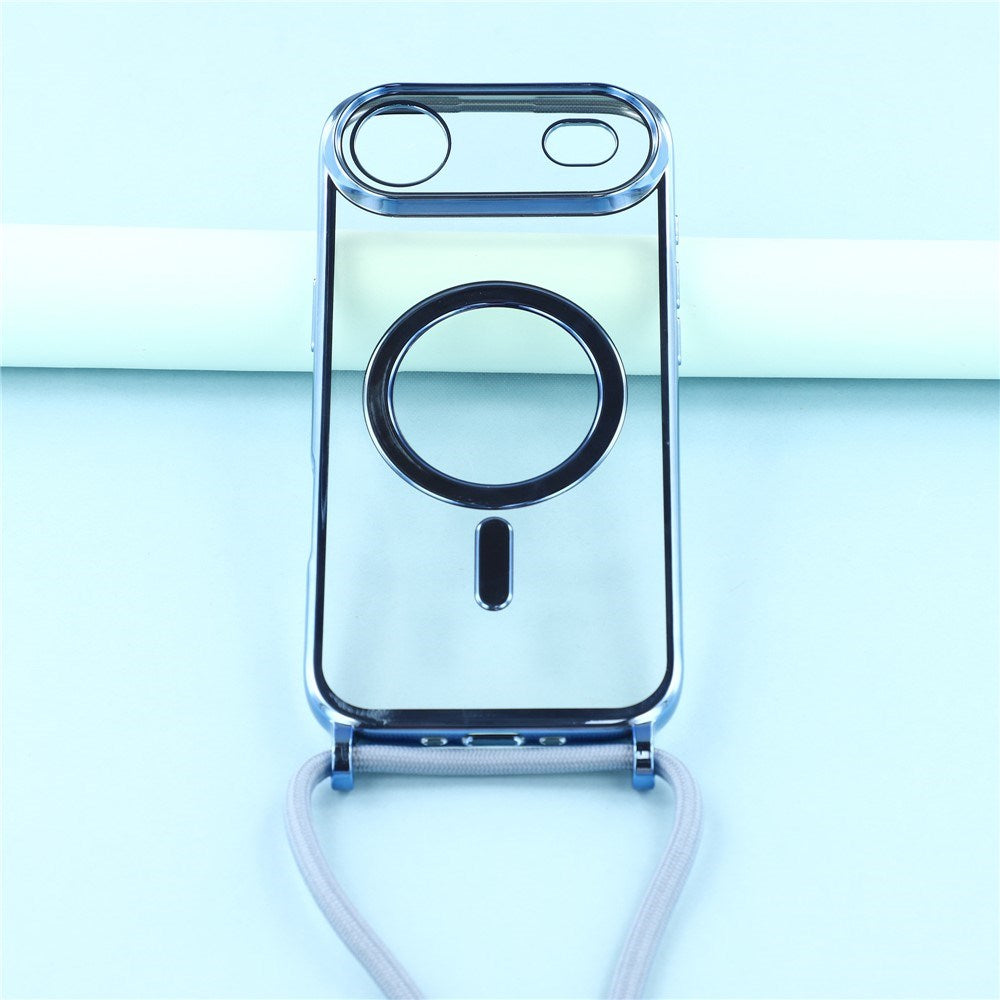 EIDERWOOD iPhone Air Fleksibelt Plast Deksel med Justerbar Stropp - MagSafe Kompatibel - Gjennomsiktig / Blå