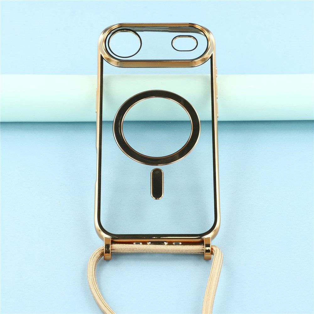 EIDERWOOD iPhone Air Fleksibelt Plast Deksel med Justerbar Stropp - MagSafe Kompatibel - Gjennomsiktig / Gull