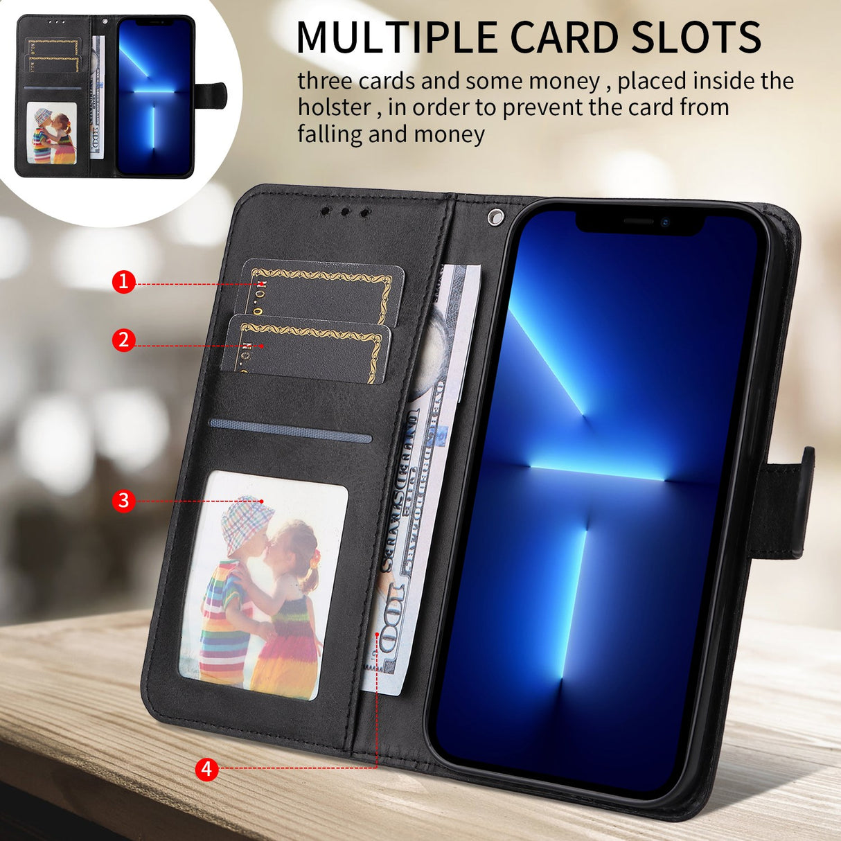 Xiaomi Redmi 15 (4G) EIDERWOOD Kunstskinn Flip Deksel med Kortholder & Stropp - Svart