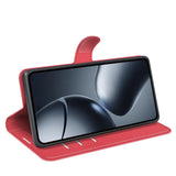 Xiaomi 15T Pro EIDERWOOD Kunstskinn Flip Deksel med Kortholder & Ståfunksjon - Rød