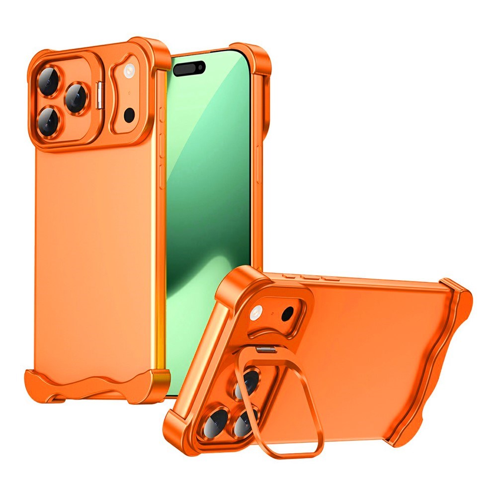 iPhone 17 Pro Todelt Metall Bumper Deksel m. Støttefunksjon & Linsebeskytter - Oransje