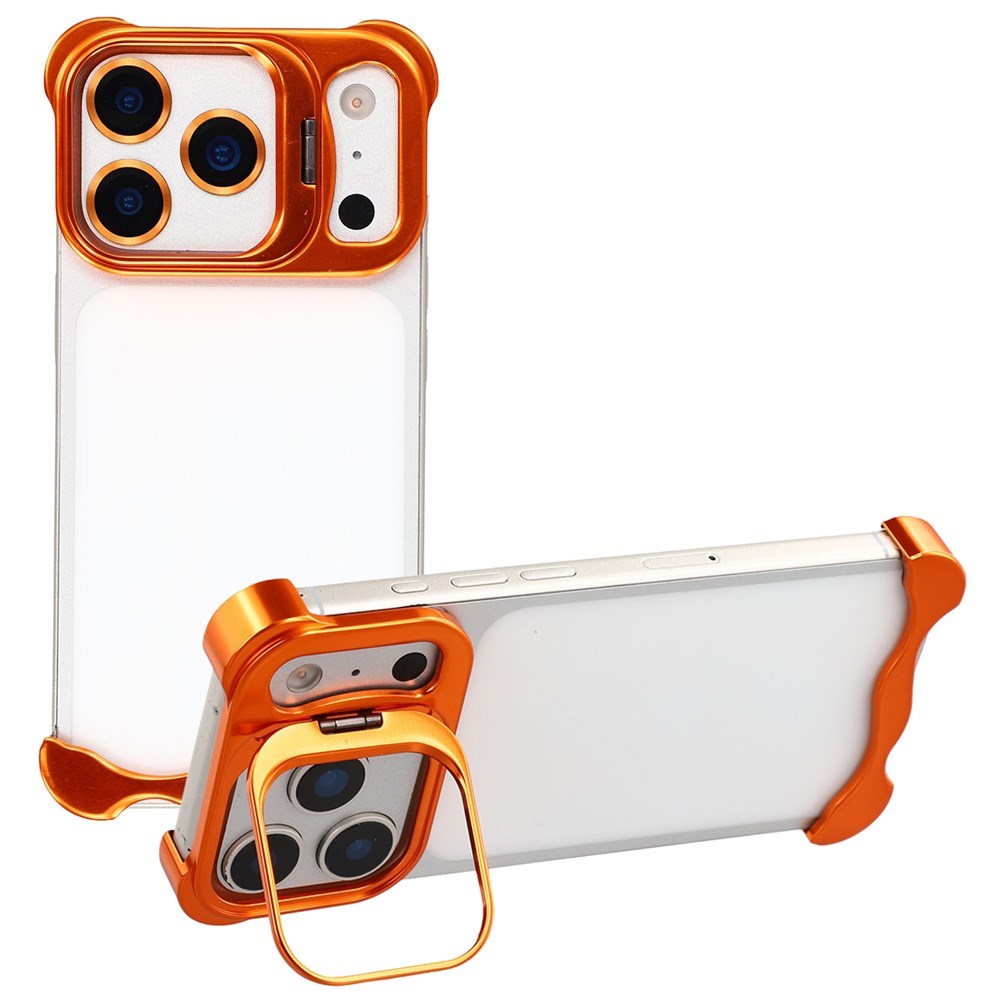 iPhone 17 Pro Todelt Metall Bumper Deksel m. Støttefunksjon & Linsebeskytter - Oransje