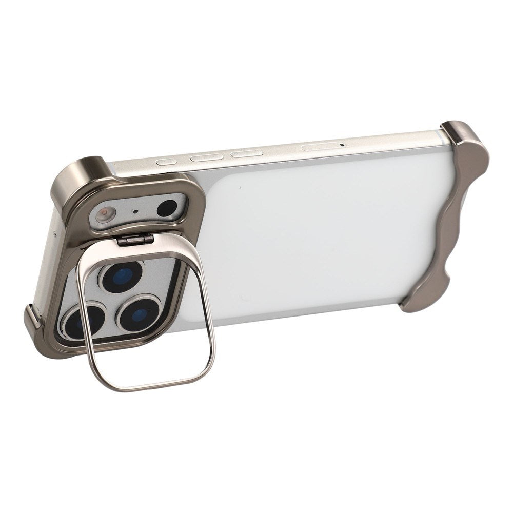 iPhone 17 Pro Todelt Metall Bumper Deksel m. Støttefunksjon & Linsebeskytter - Titanium