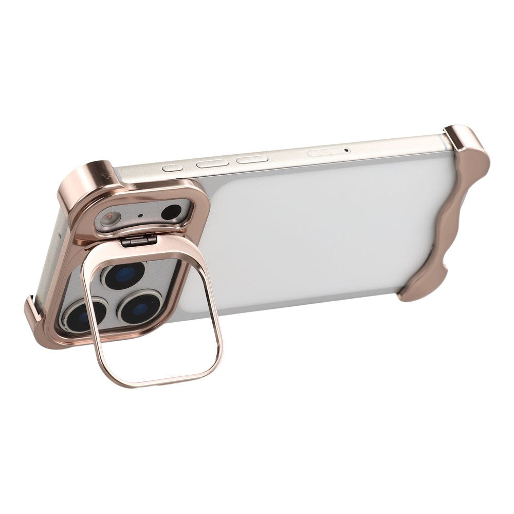 iPhone 17 Pro Todelt Metall Bumper Deksel m. Støttefunksjon & Linsebeskytter - Gull