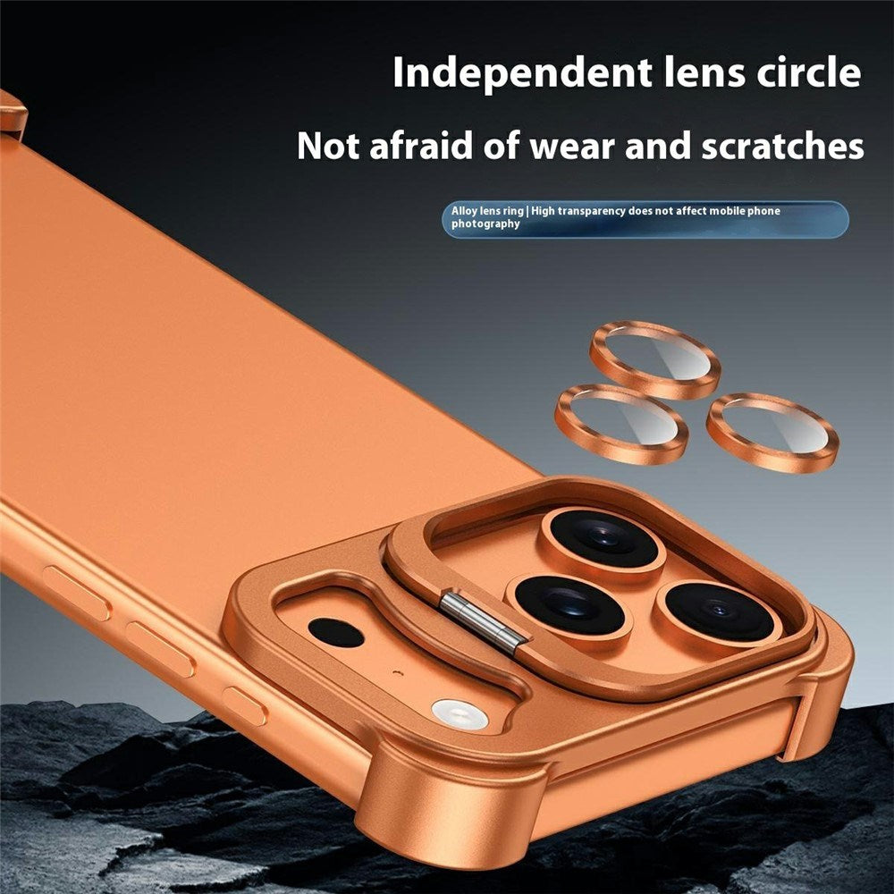iPhone 17 Pro Todelt Metall Bumper Deksel m. Støttefunksjon & Linsebeskytter - Sølv