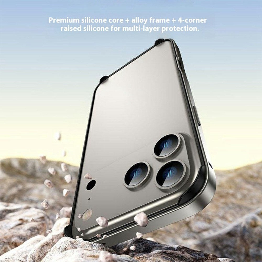 iPhone 17 Pro EIDERWOOD Metal Bumper Deksel m. Forsterkede Silikon Hjørner - Mørkeblå