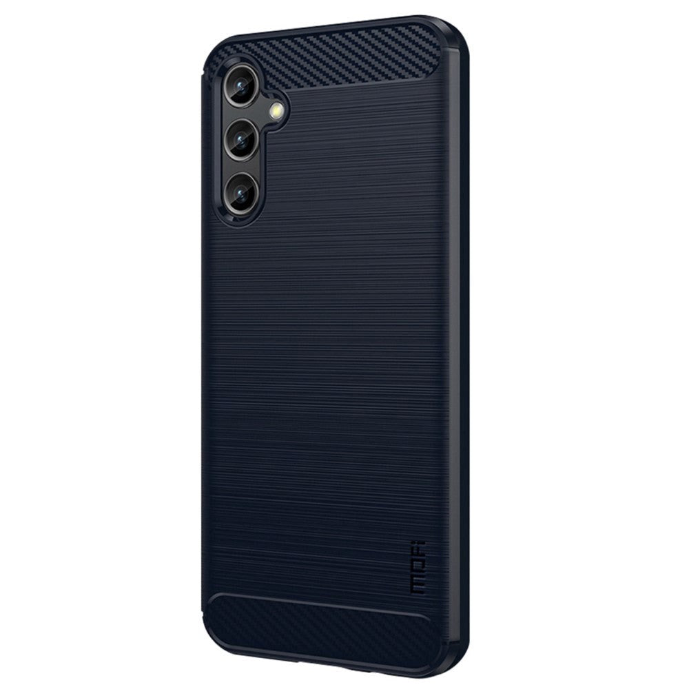 Samsung Galaxy A14 (5G) Mofi Brushed Carbon Fiber Fleksibelt Plast Deksel - Blå