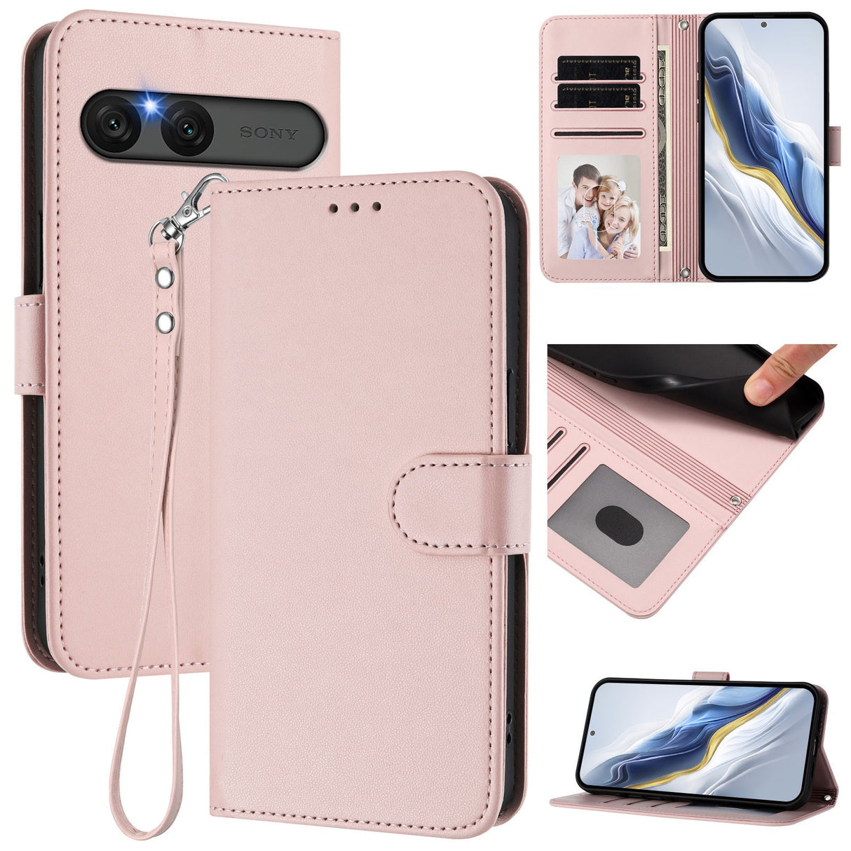 EIDERWOOD Sony Xperia 10 VII Kunstskinn Flip Deksel m. Kortholder & Stropp - Rosa