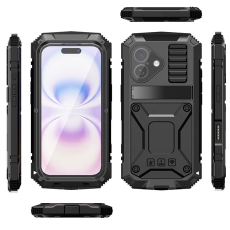 iPhone 17 R-JUST Hybrid Robust Deksel m. Innebygd Skjermbeskyttelse & Kickstand - Svart