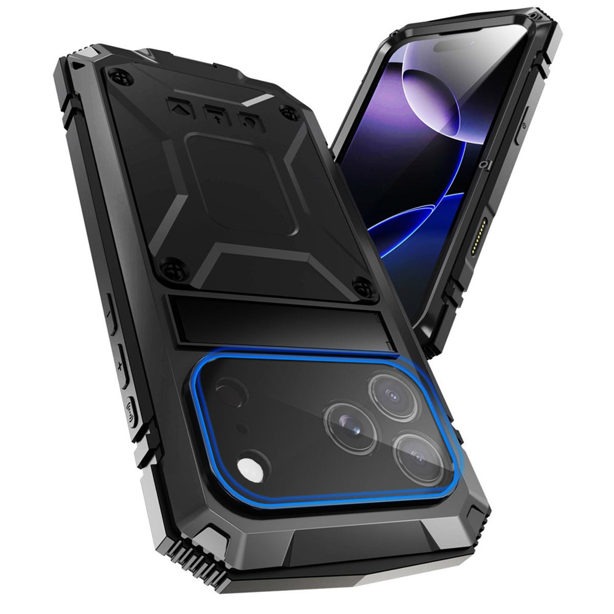 iPhone 18 Pro Max / 17 Pro Max R-JUST Hybrid Robust Deksel m. Innebygd Skjermbeskyttelse & Kickstand - Svart