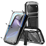 iPhone 18 Pro Max / 17 Pro Max R-JUST Hybrid Robust Deksel m. Innebygd Skjermbeskyttelse & Kickstand - Sølv
