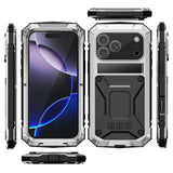iPhone 18 Pro Max / 17 Pro Max R-JUST Hybrid Robust Deksel m. Innebygd Skjermbeskyttelse & Kickstand - Sølv