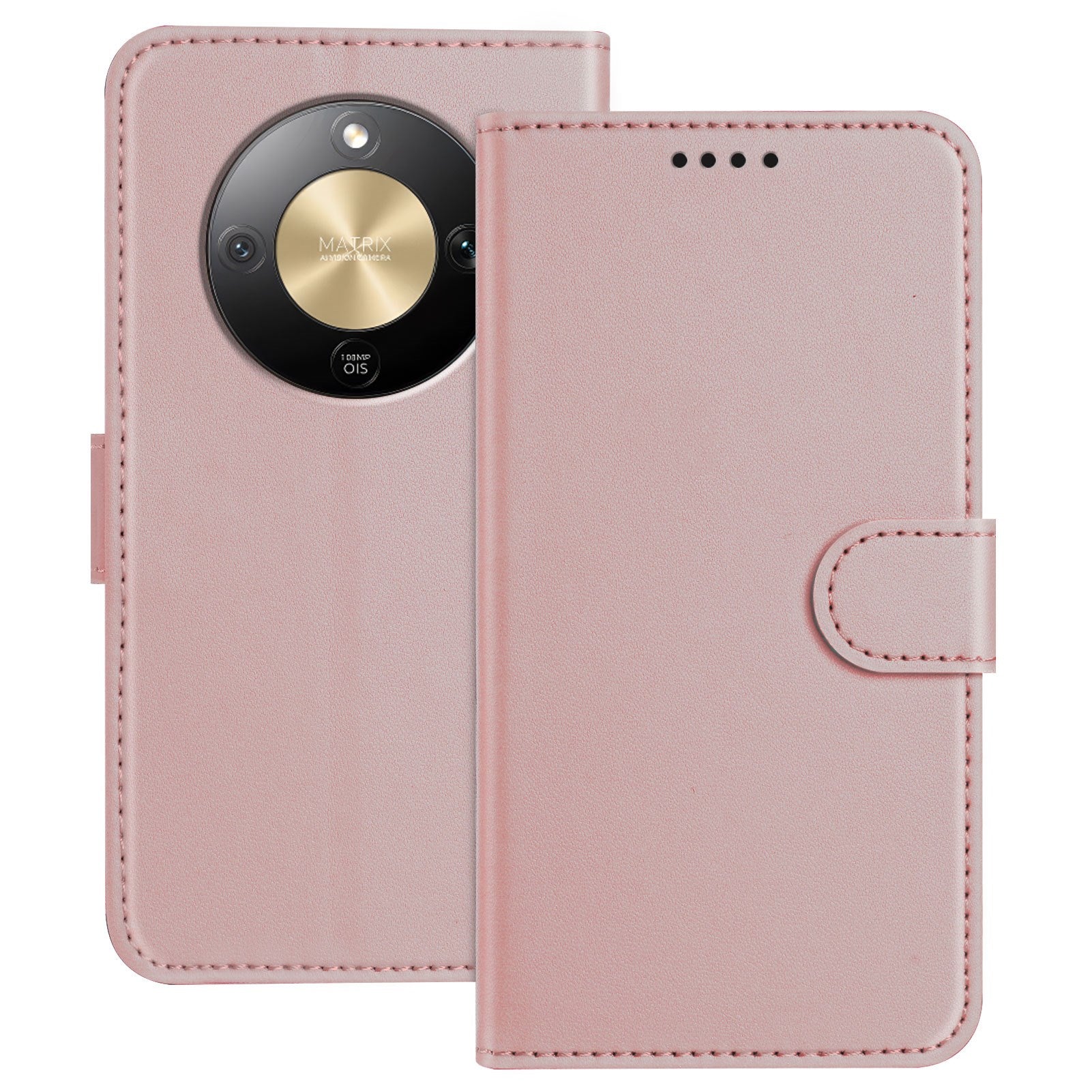 Honor Magic8 Lite EIDERWOOD Kunstskinn Flip Deksel m. Kortlomme & Stativfunksjon - Rose Gold