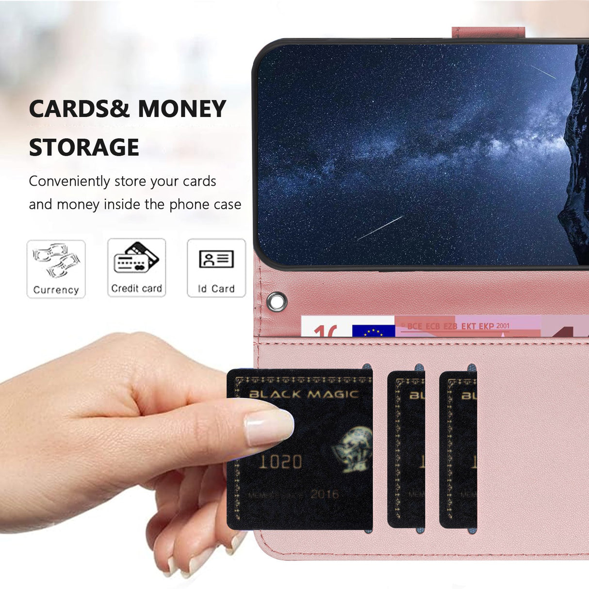 Honor Magic8 Lite EIDERWOOD Kunstskinn Flip Deksel m. Kortlomme & Stativfunksjon - Rose Gold