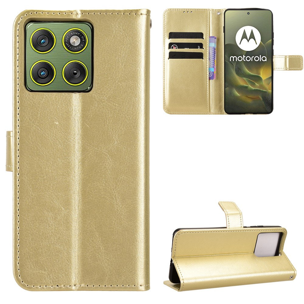 Motorola Edge 70 EIDERWOOD Kunstskinn Deksel med Stropp & Kortholder – Gull