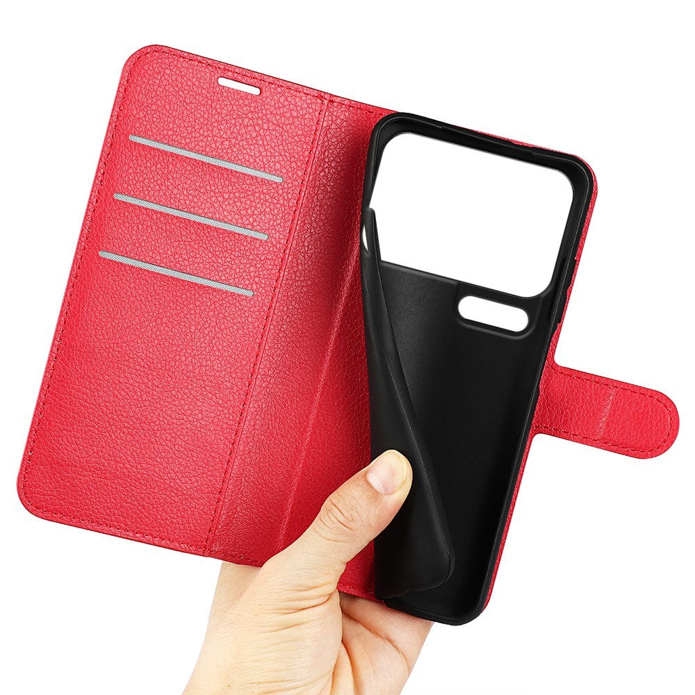 Xiaomi 17 Pro AMORUS Litchi Tekstur Kunstlær Flip Deksel m. Kortholder - Rød
