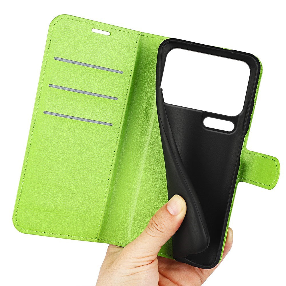 Xiaomi 17 Pro Max AMORUS Litchi Tekstur Kunstlær Flip Deksel m. Kortholder - Grøn