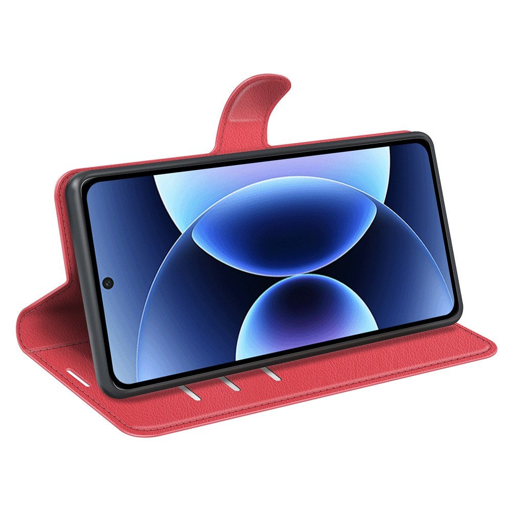 Xiaomi 17 Pro Max AMORUS Litchi Tekstur Kunstlær Flip Deksel m. Kortholder - Rød