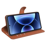 Xiaomi 17 Pro Max AMORUS Litchi Tekstur Kunstlær Flip Deksel m. Kortholder - Brun