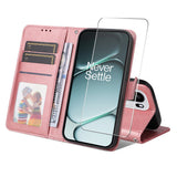 OnePlus 15R ENKAY 2-i-1 Kunstskinn Flip Deksel m. Skjermbeskyttelsesglass - Rosa