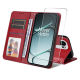 OnePlus 15R ENKAY 2-i-1 Kunstskinn Flip Deksel m. Skjermbeskyttelsesglass - Rød