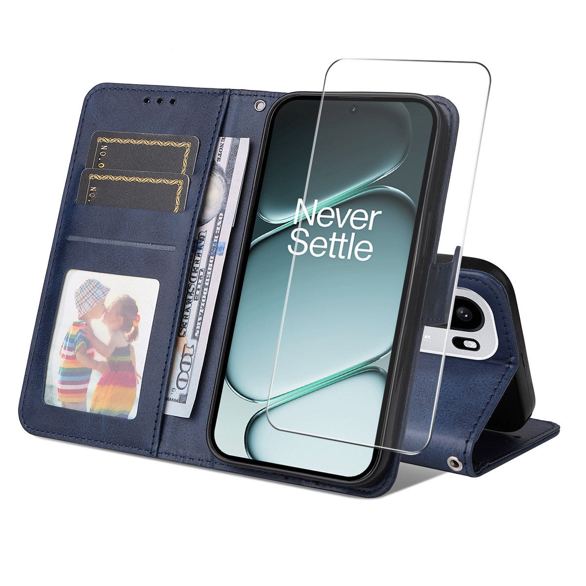 OnePlus 15R ENKAY 2-i-1 Kunstskinn Flip Deksel m. Skjermbeskyttelsesglass - Blå