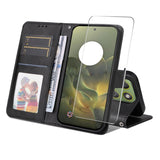 Motorola Edge 70 EIDERWOOD Kunstskinn Deksel med Skjermbeskyttelsesglass  & Kortholder – Svart