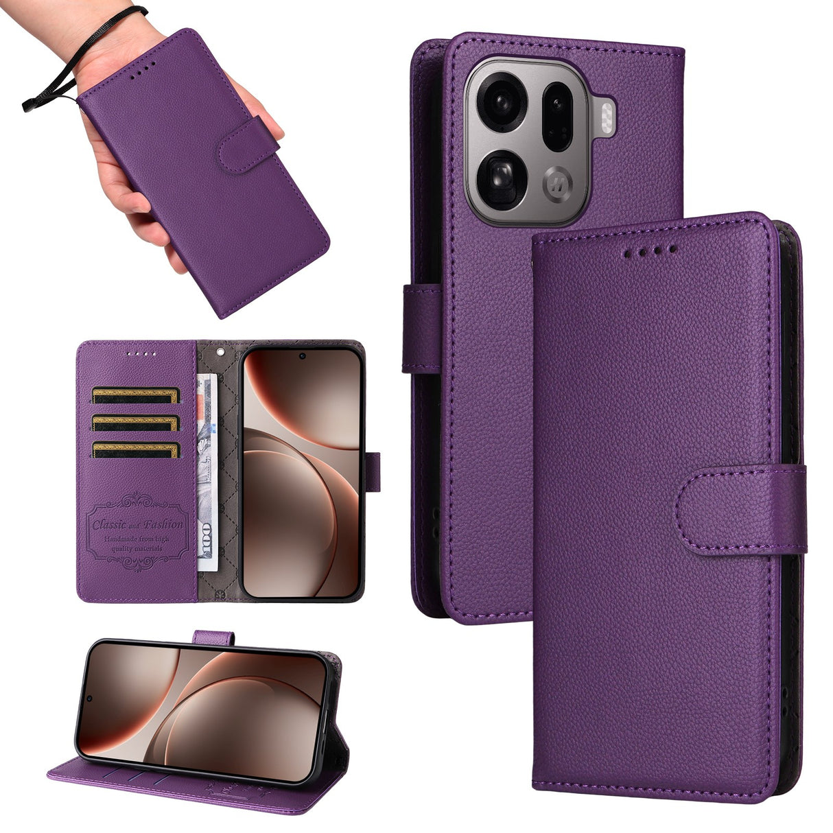 EIDERWOOD OPPO Find X9 Pro Kunstskinn Flip Deksel m. Strop - Lilla