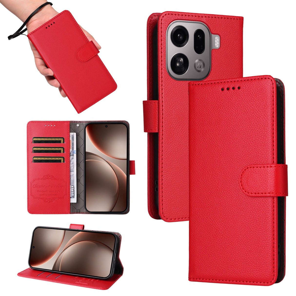 EIDERWOOD OPPO Find X9 Pro Kunstskinn Flip Deksel m. Strop - Rød