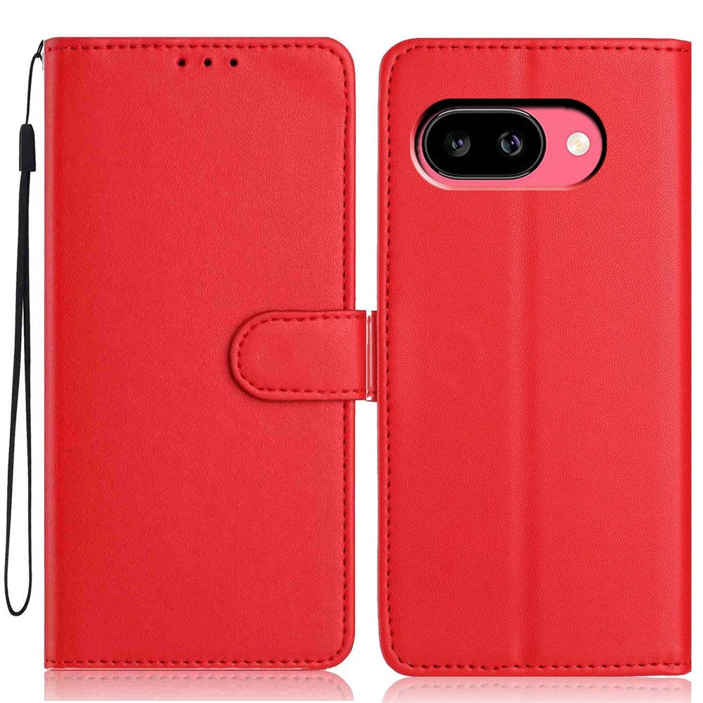 Google Pixel 10a EIDERWOOD Kunstskinn Flip Deksel m. Stropp & Utfellbar Kortholder – Rød