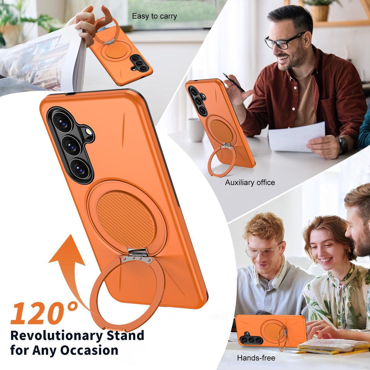 Samsung Galaxy S26 EIDERWOOD Hybrid Plast Deksel m. Roterende Kickstand – Oransje