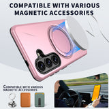 Samsung Galaxy S26 EIDERWOOD Hybrid Plast Deksel m. Roterende Kickstand – Rosa